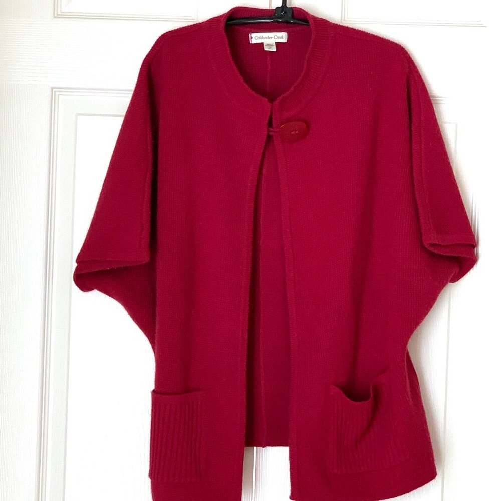 COLDWATER CREEK Knit Burgundy Cardigan Sweater Jacket Short Sleeves